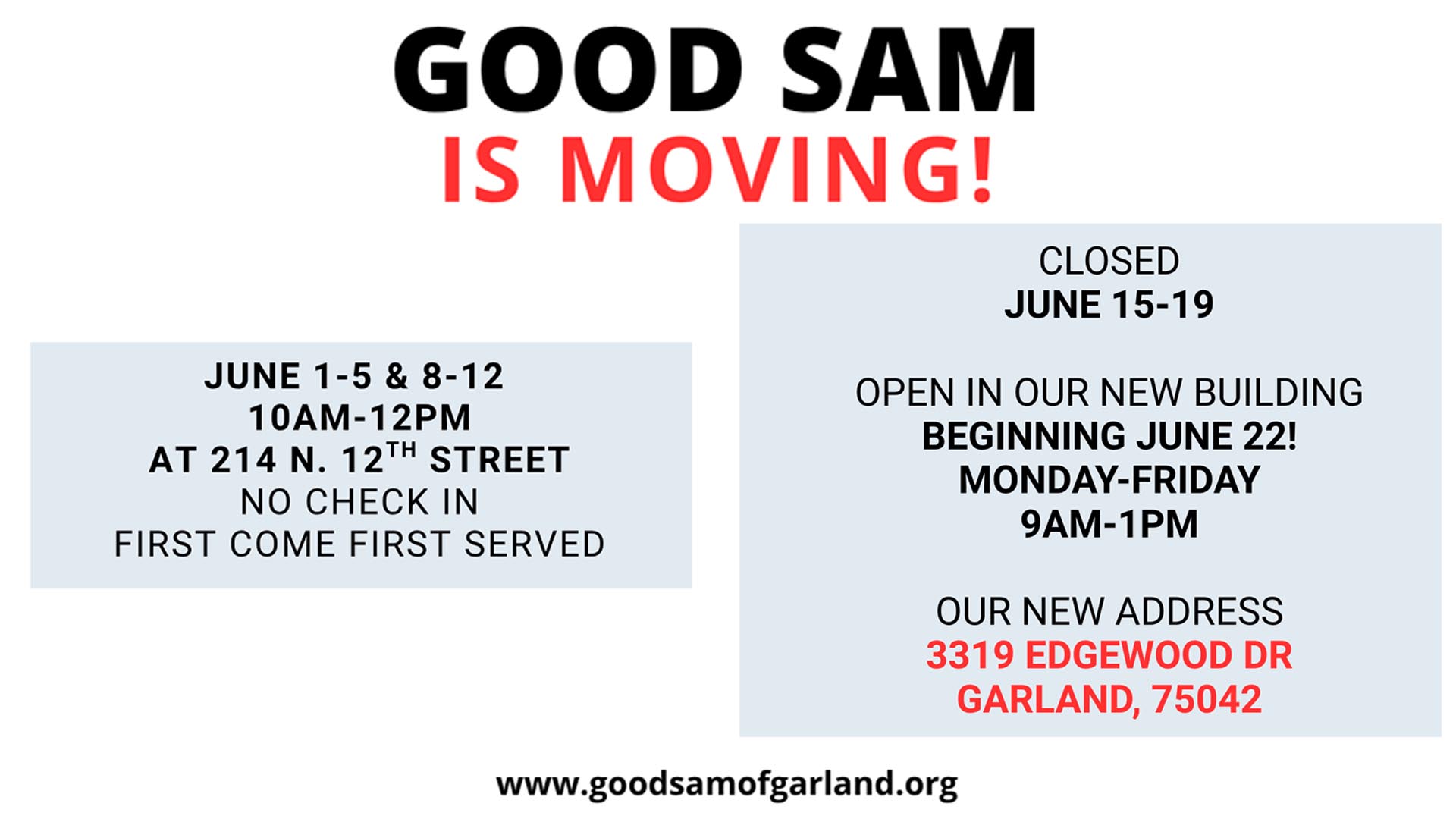 Good Sam Is Moving!