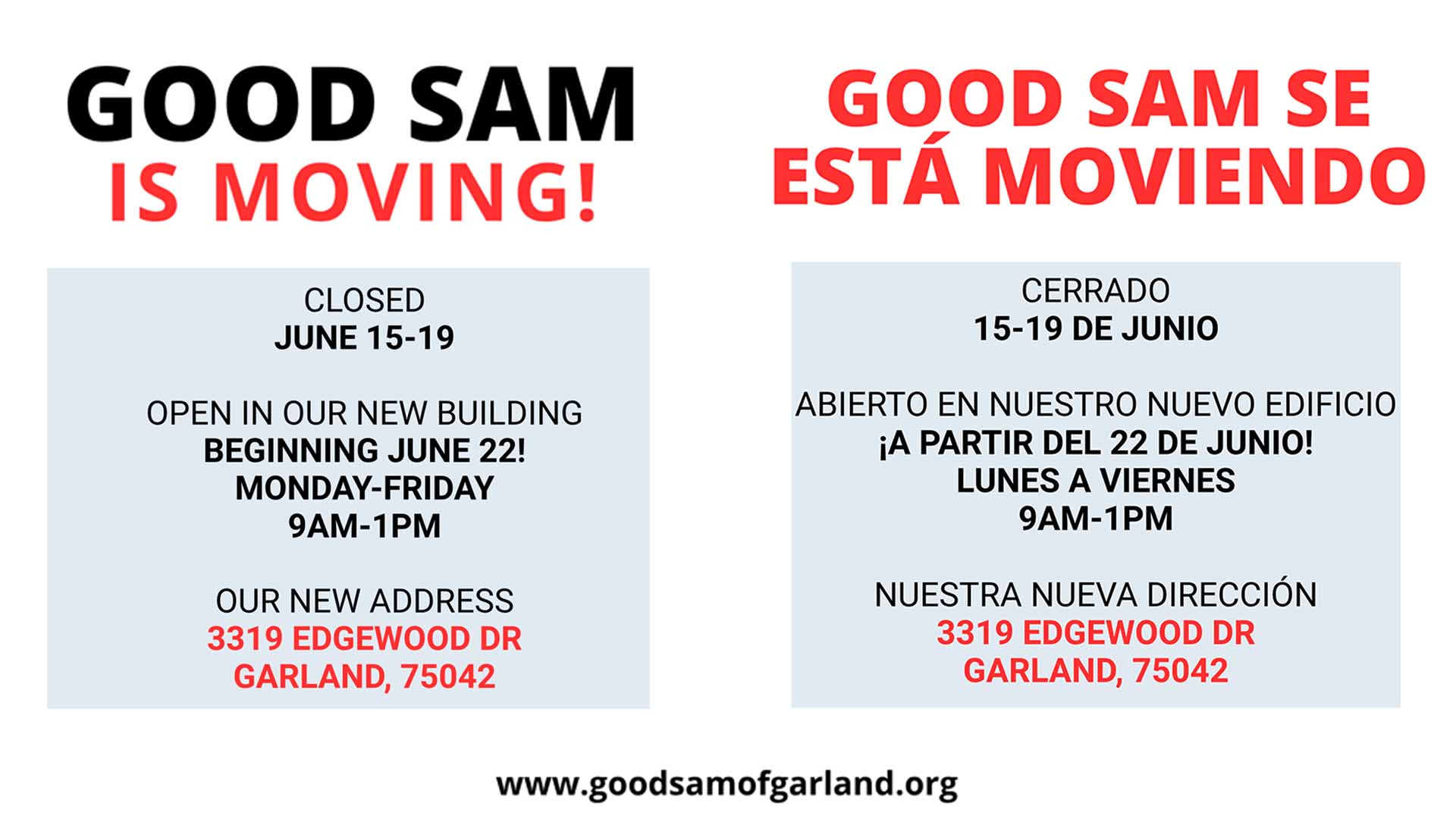 Good Sam Is Moving!